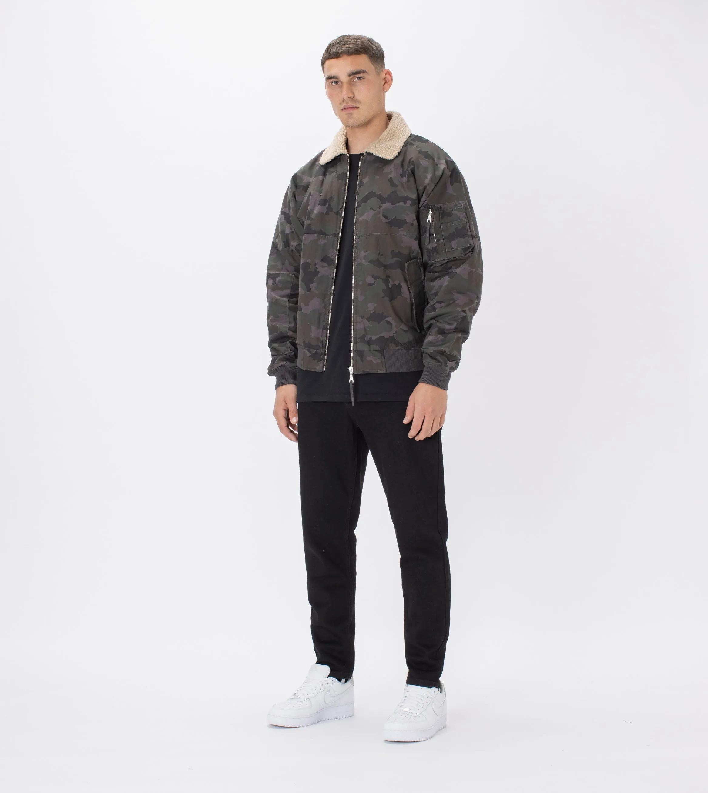 Shearling Militat Bomber Jacket Dk Camo