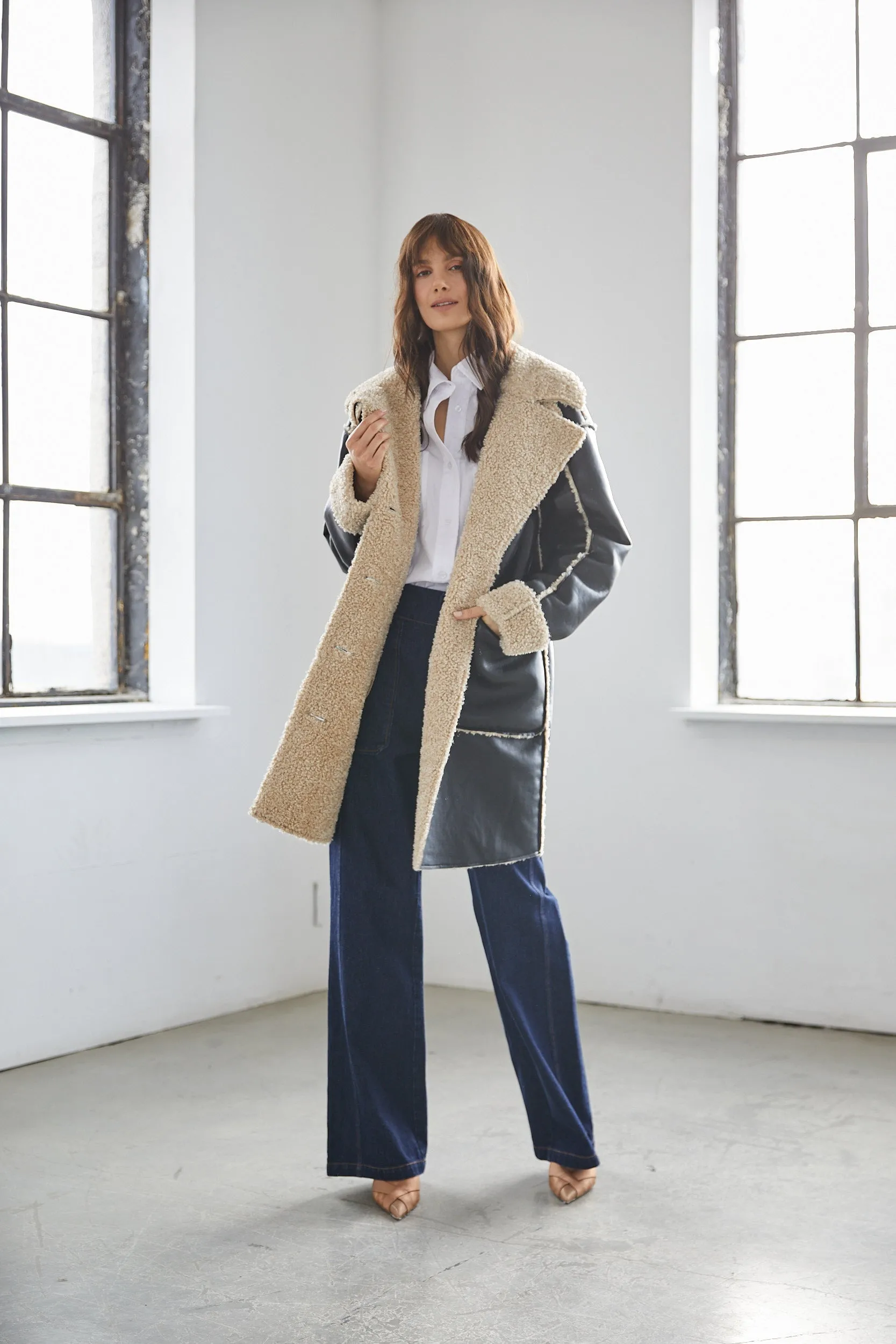 Sheridan Mid-Length Faux Shearling Coat