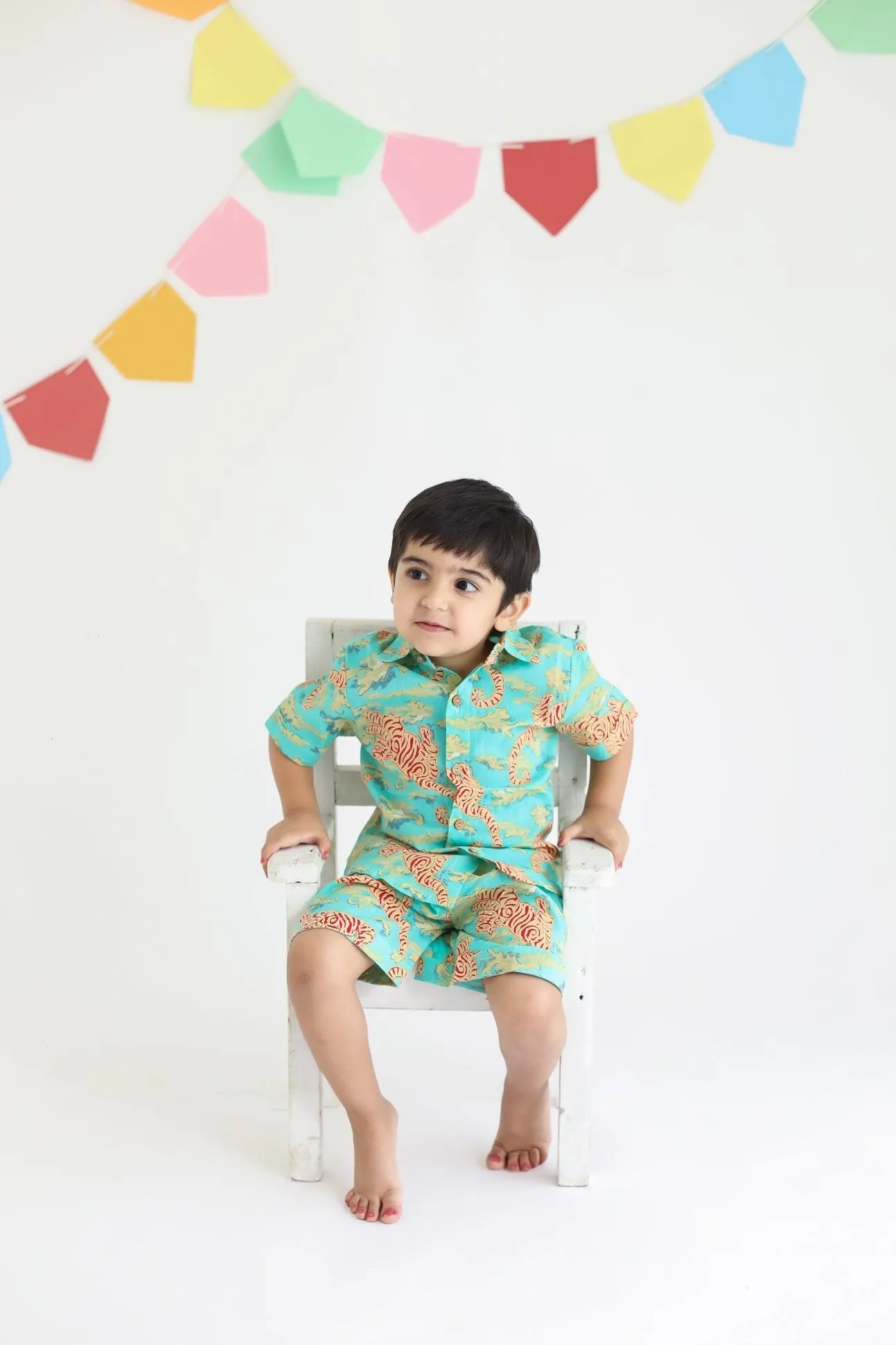 Shirt and short set - Green Red Tiger