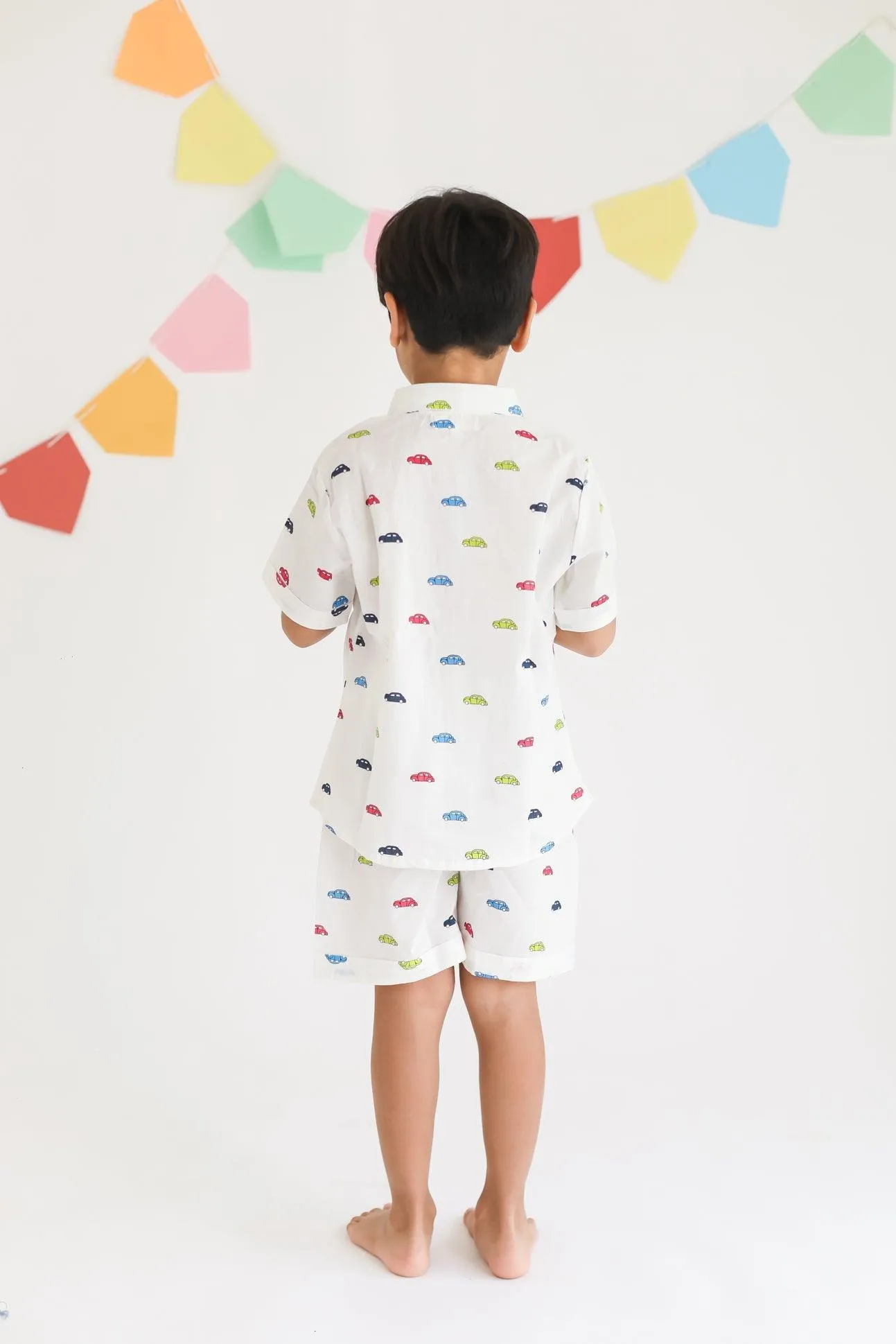 Shirt and Short set - Multicolour Cars on White