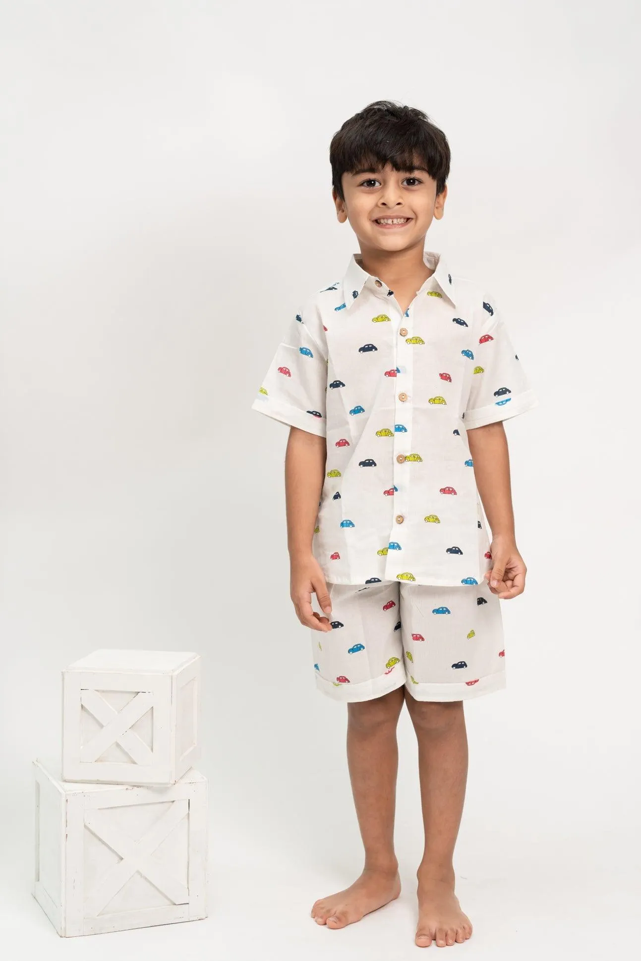 Shirt and Short set - Multicolour Cars on White