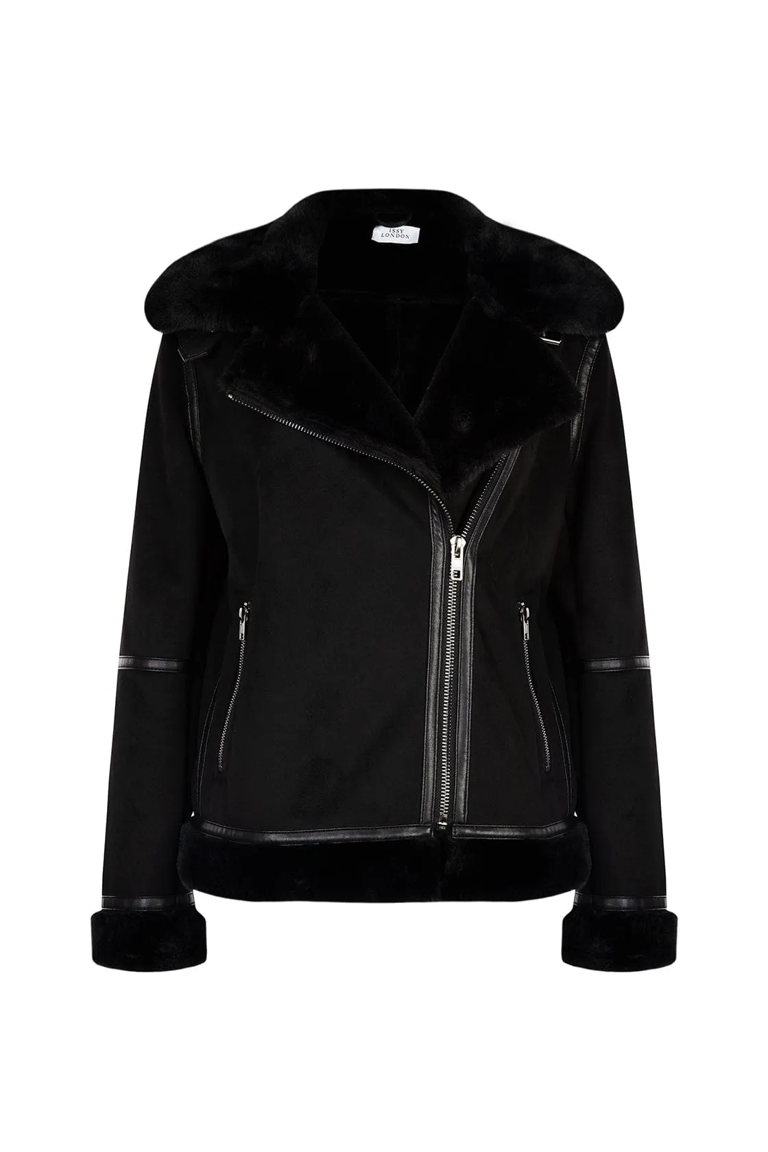 Signature Kate Recycled Vegan Shearling Biker Jacket | Black