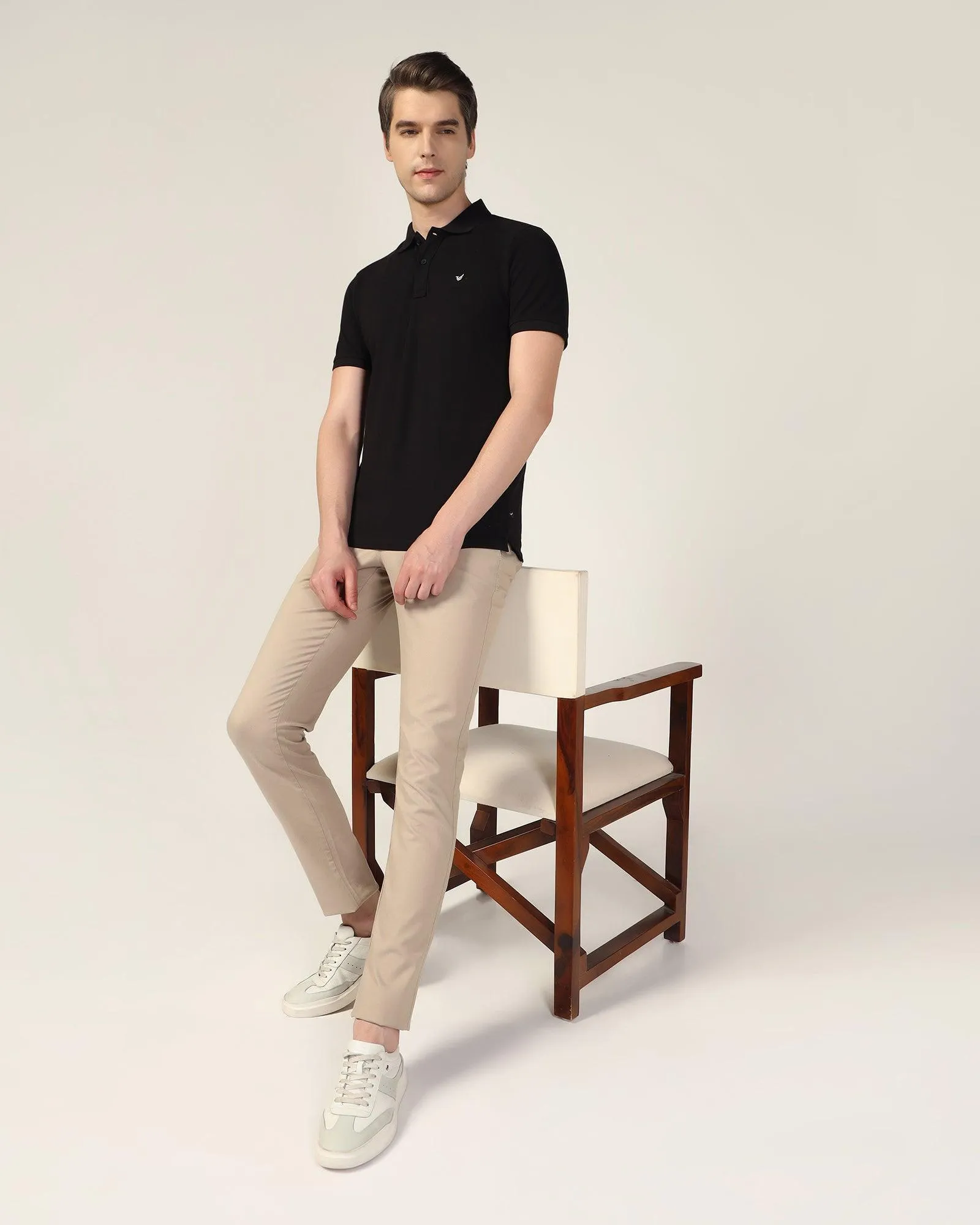 Slim Fit B-91 Casual Beige Solid Khakis - Adrian