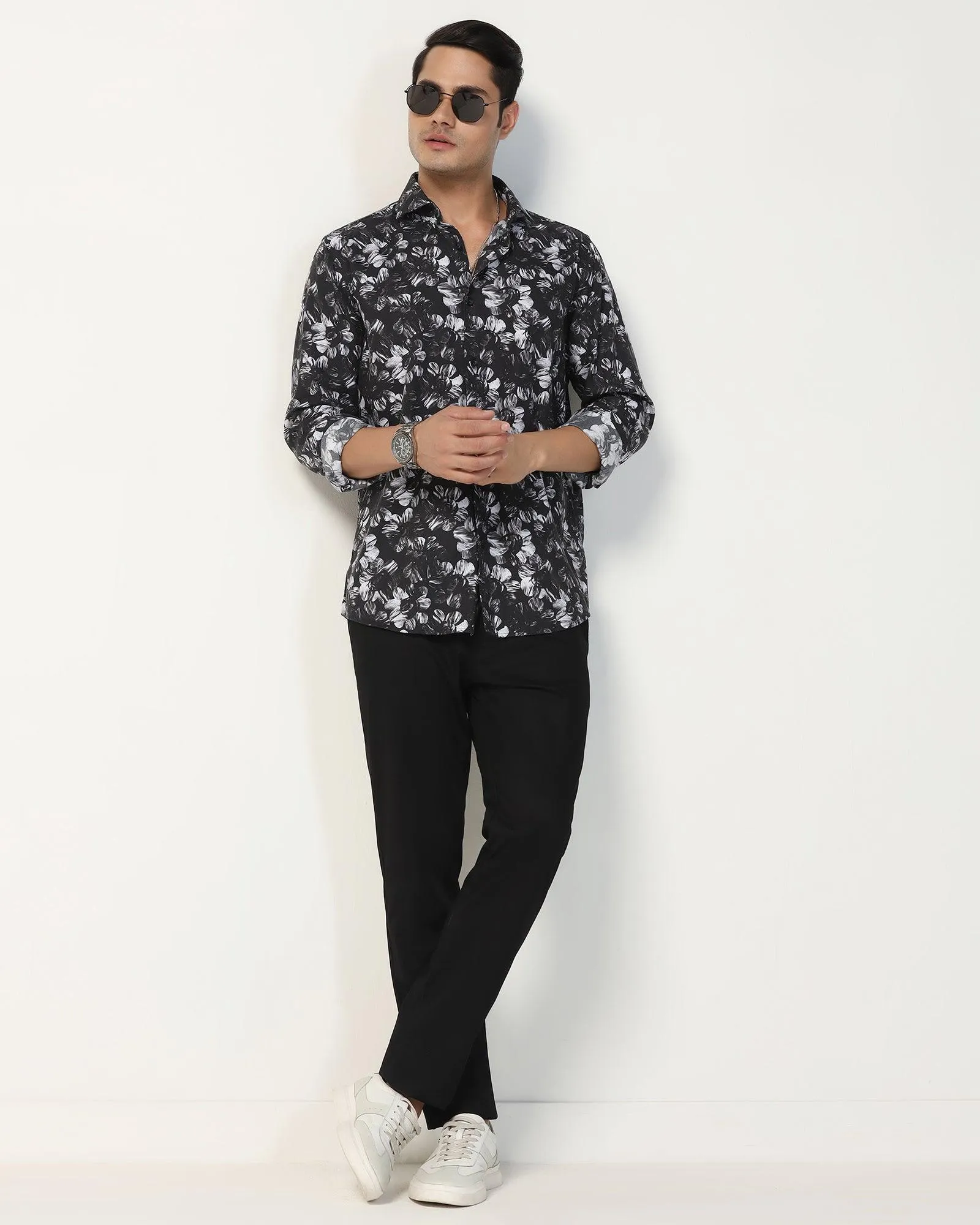 Slim Fit B-91 Casual Black Textured Khakis - Kart