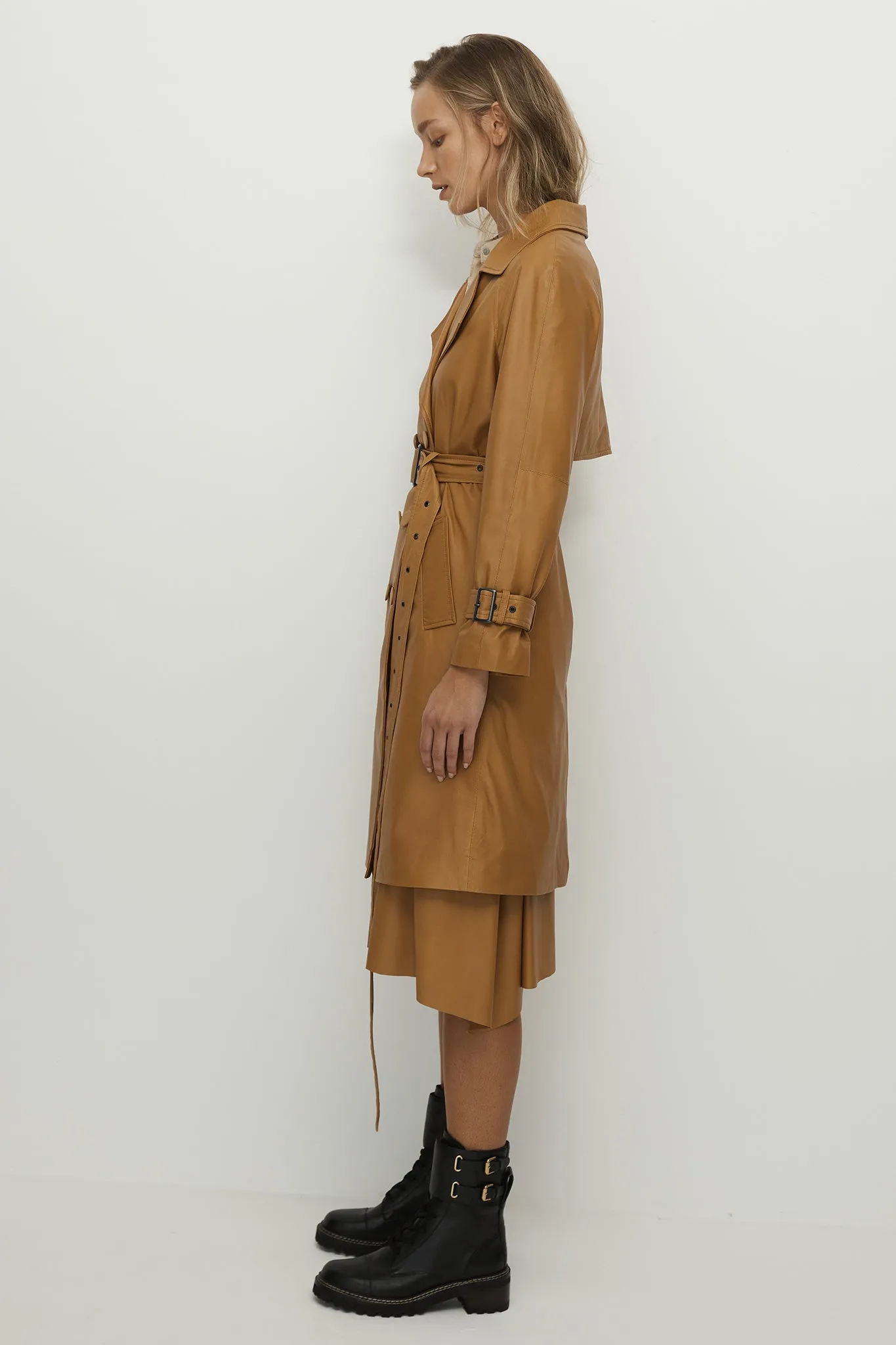 Soho Slouch Leather Trench Toasty Caramel Leather