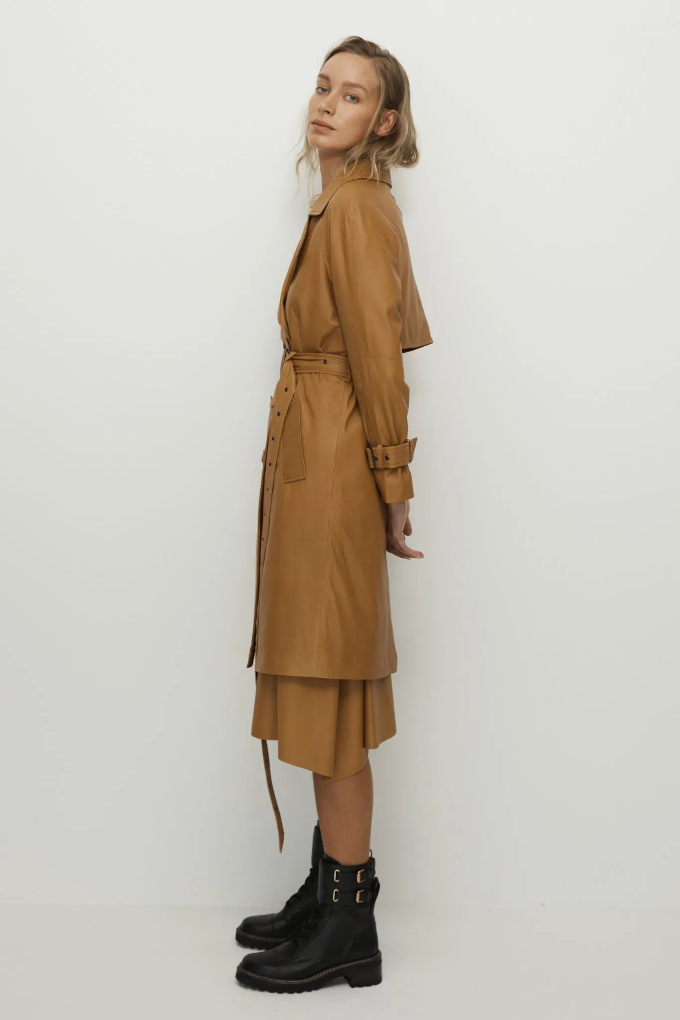 Soho Slouch Leather Trench Toasty Caramel Leather