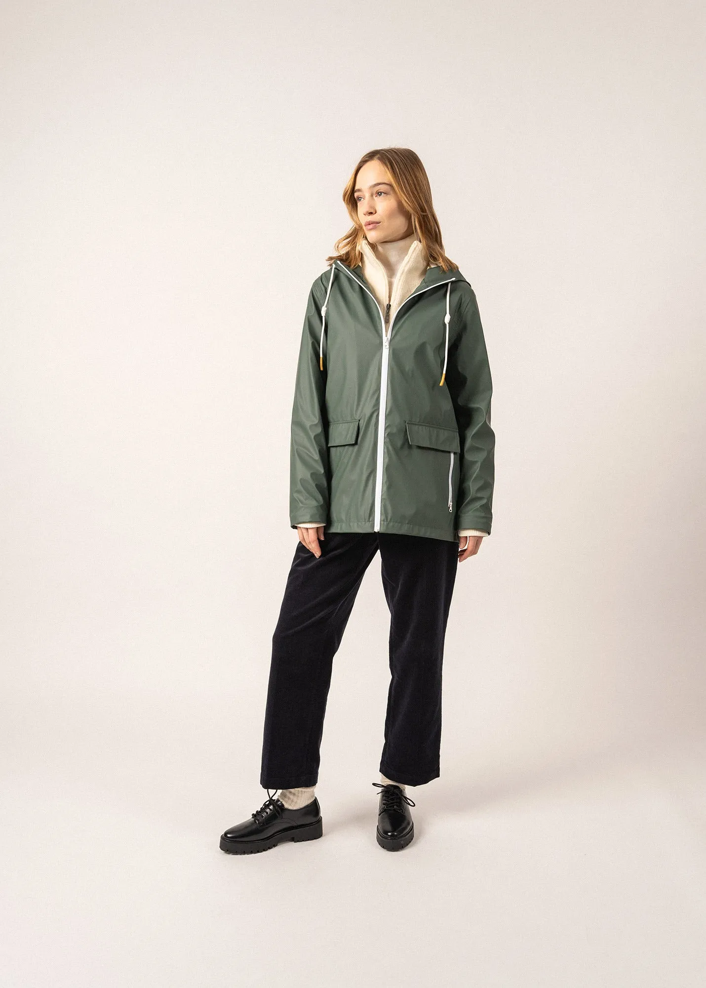 ST GABRIELLE - Waterproof Patterned Rain Jacket with Fancy Drawstrings (ARMY GREEN)