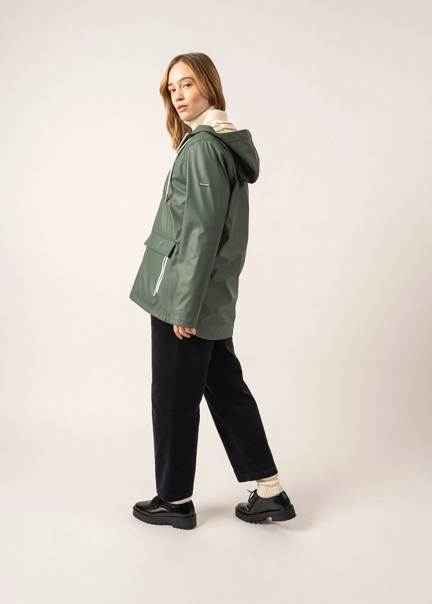 ST GABRIELLE - Waterproof Patterned Rain Jacket with Fancy Drawstrings (ARMY GREEN)