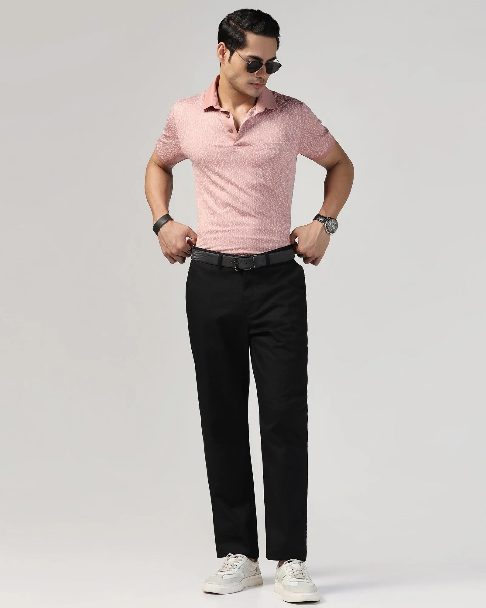 Straight B-90 Casual Black Textured Khakis - Kart