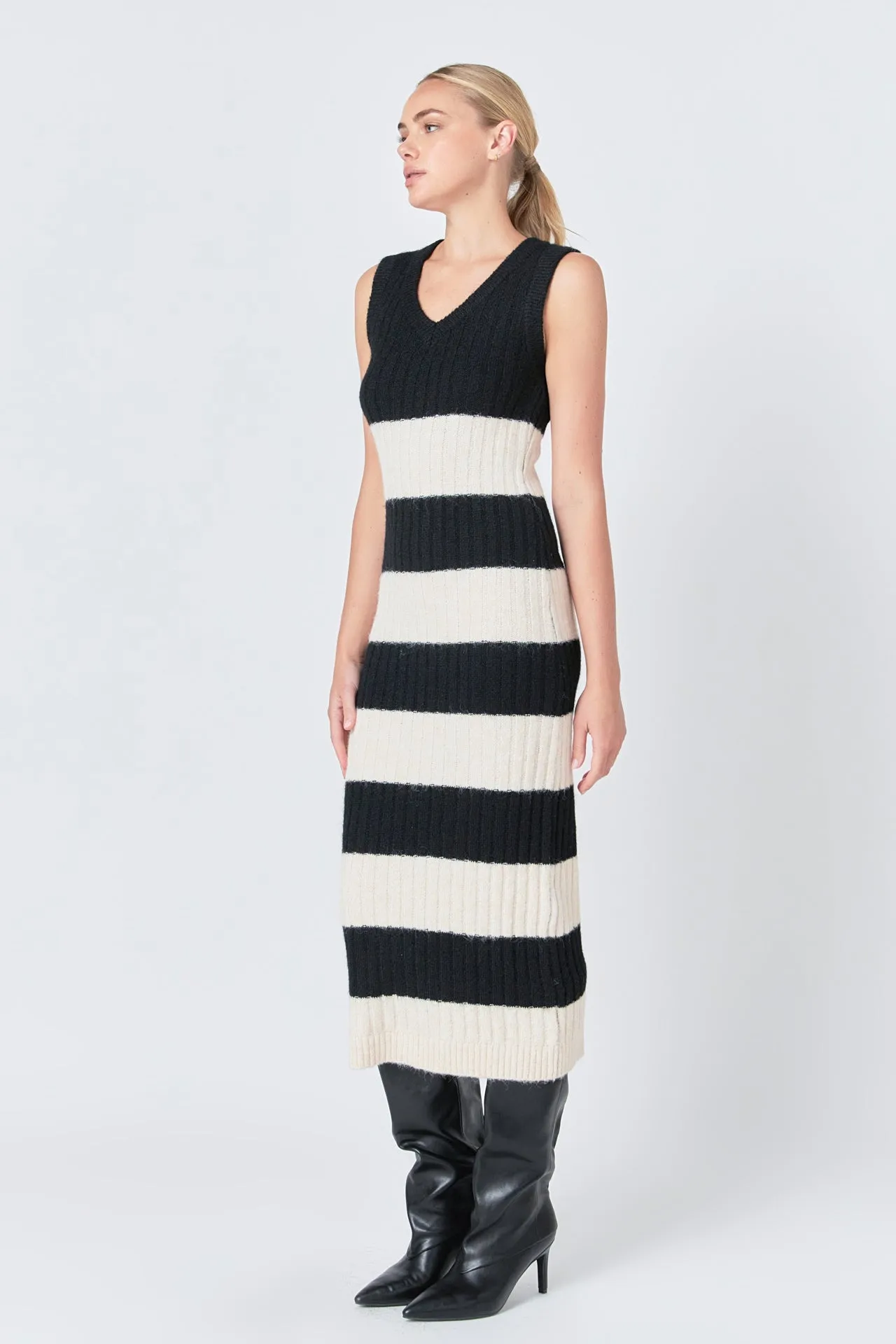 Striped Knit Midi Dress