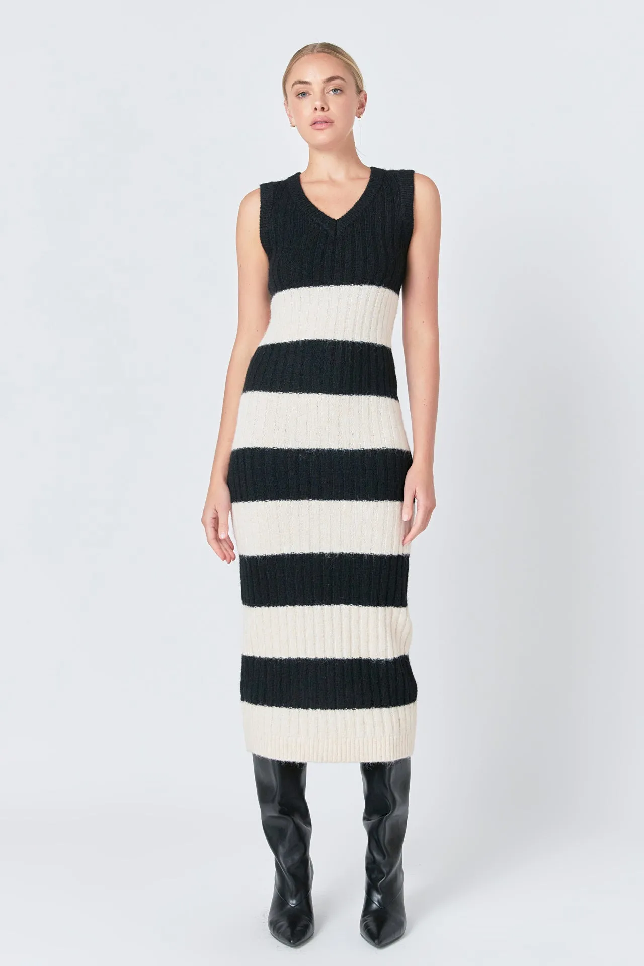 Striped Knit Midi Dress