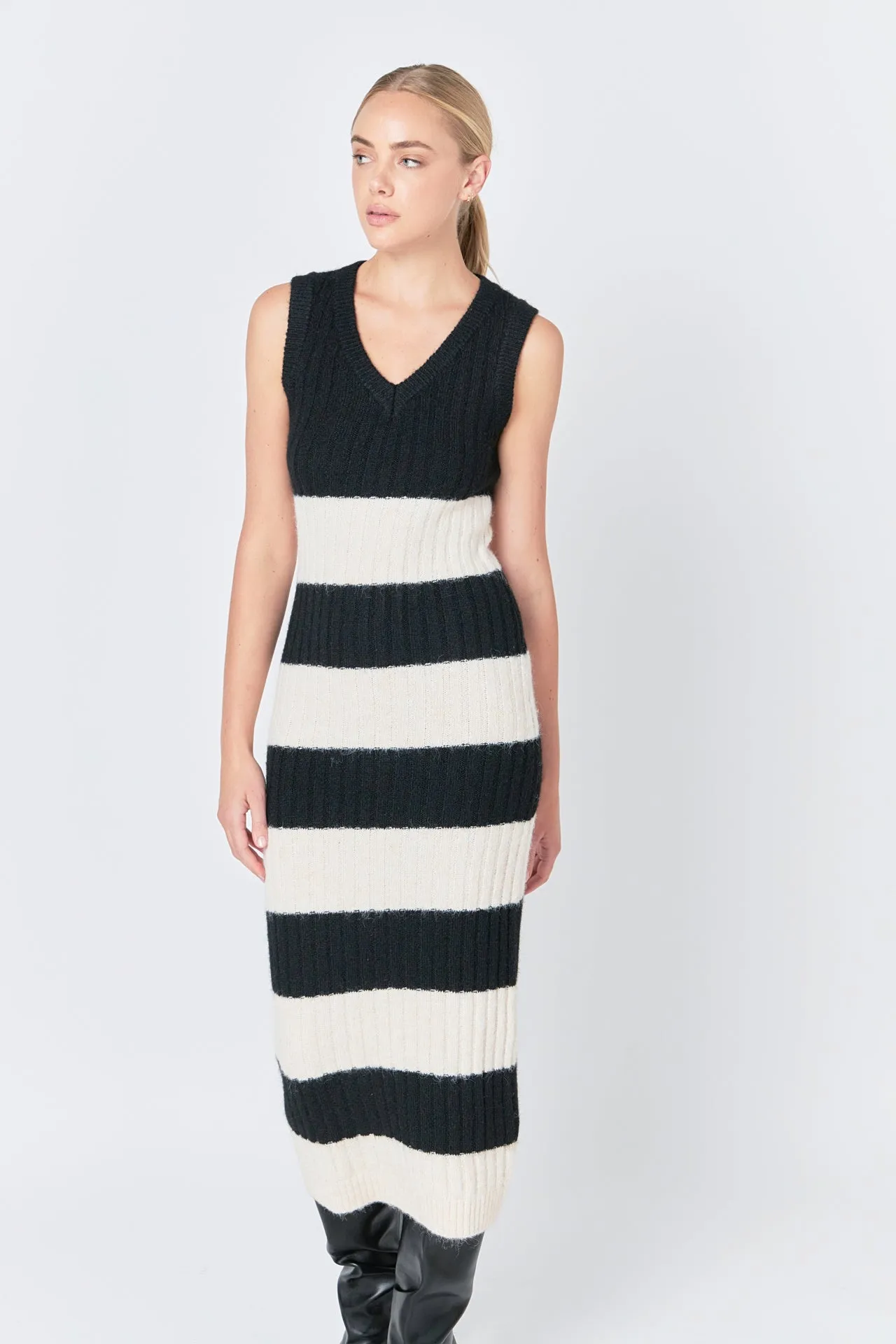 Striped Knit Midi Dress