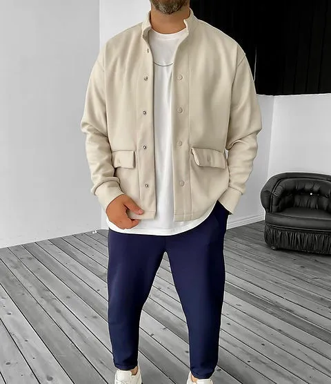 Stylish Beige Turkish Fashion Designer Shacket For Mens