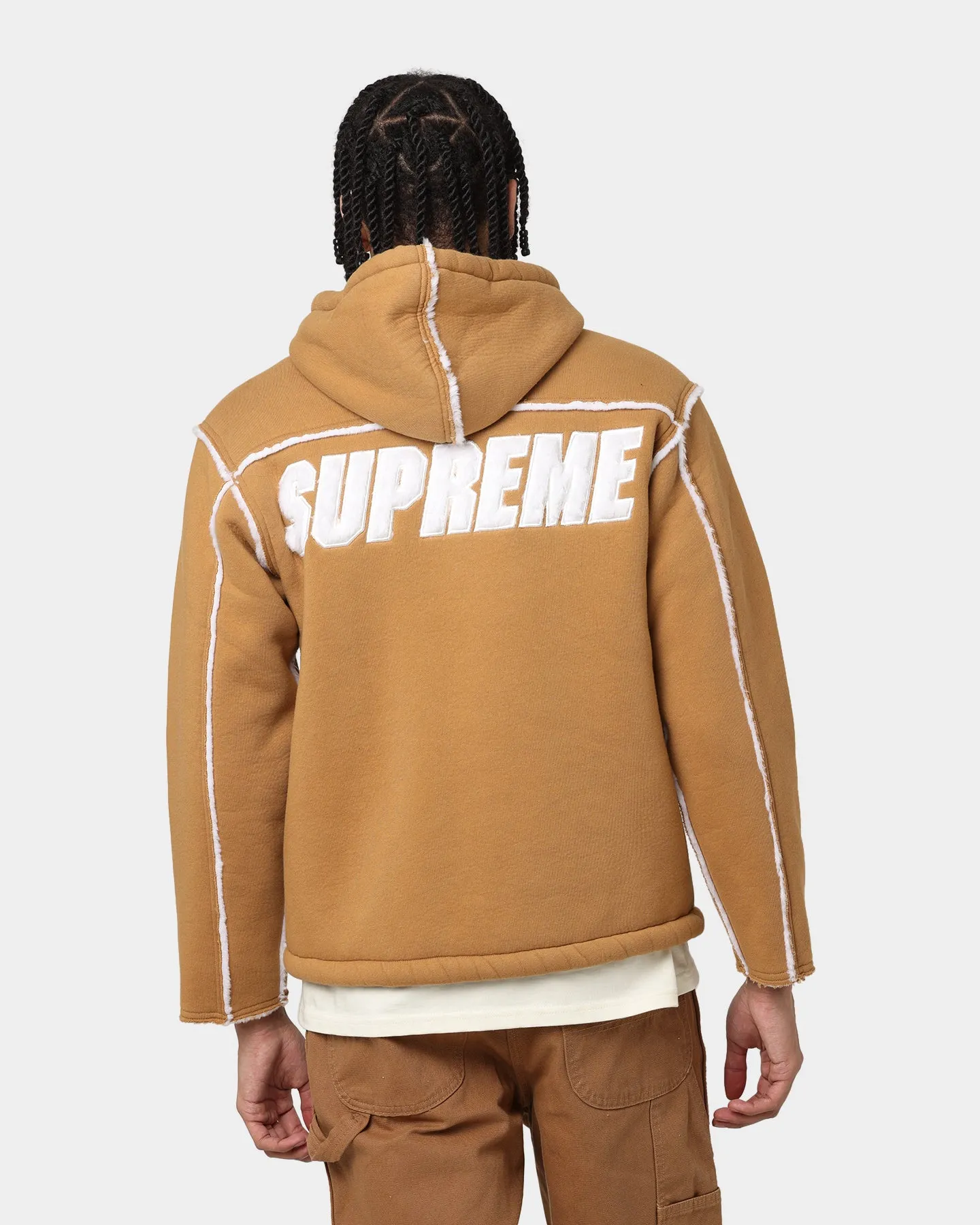 Supreme Faux Shearling Hooded Jacket Brown