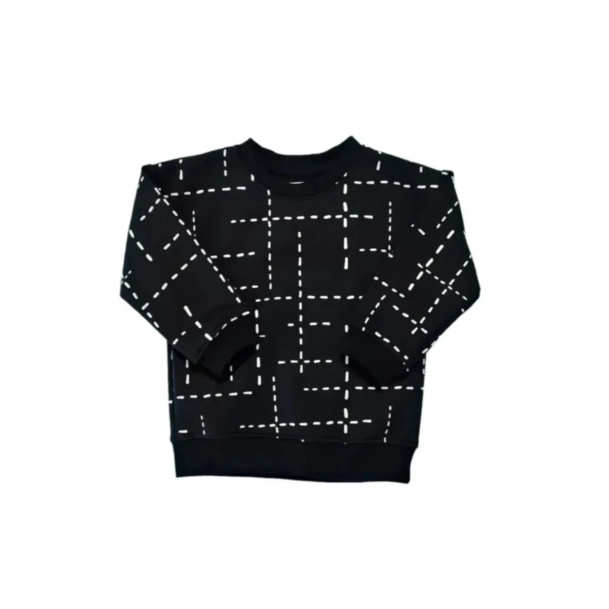 SWEAT SHIRT - BLACK WITH WHITE DASHLINES