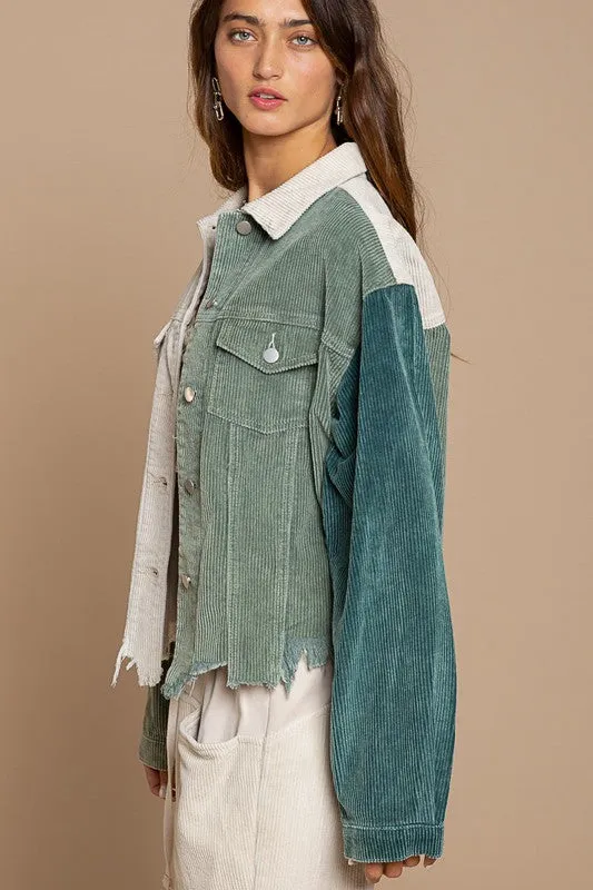 Tatum Sage Color Blocked Corduroy Shacket