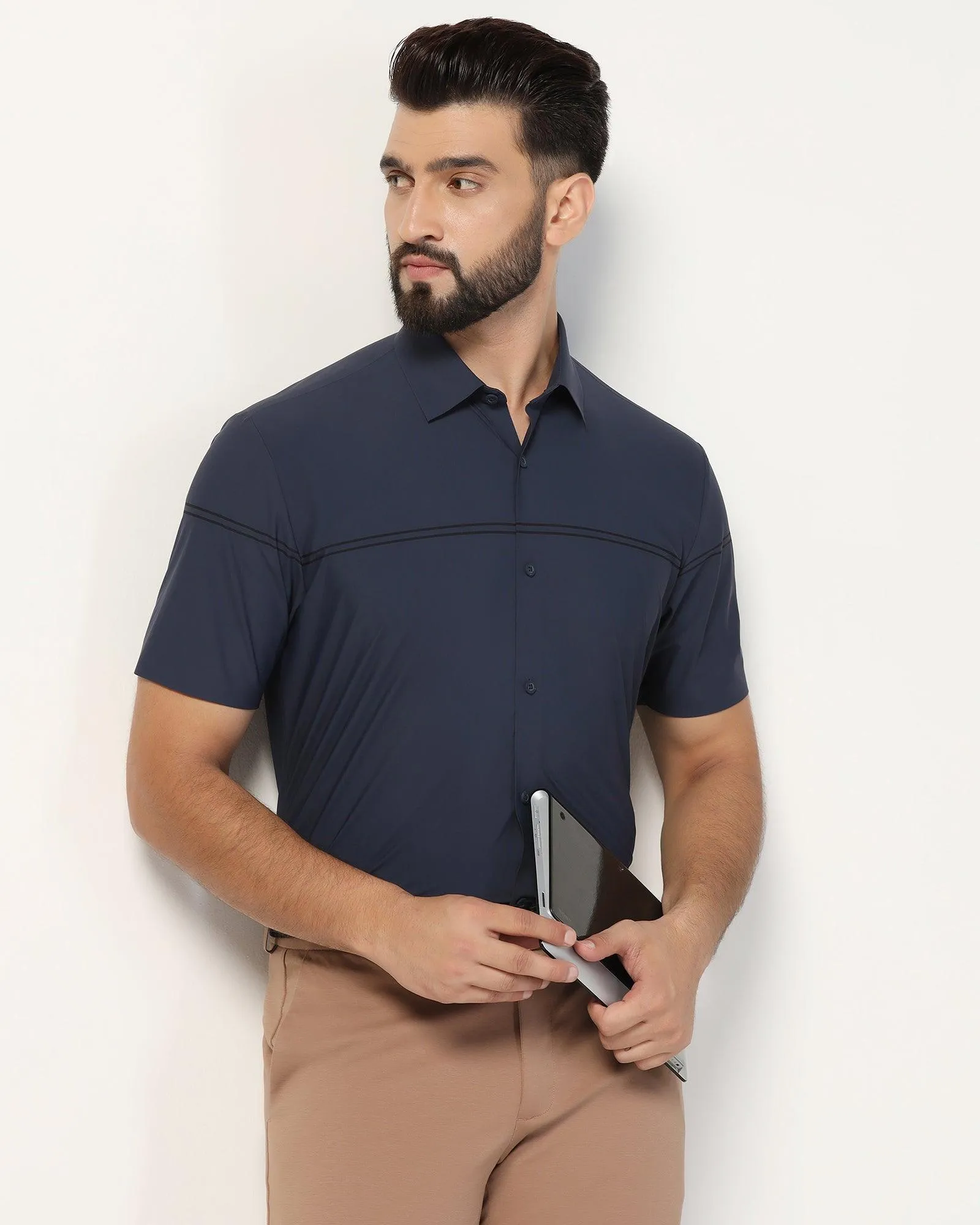 TechPro Formal Half Sleeve Navy Stripe Shirt - Berty