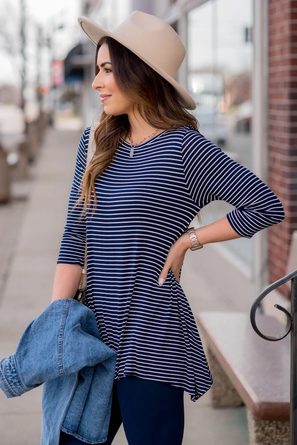 Thin Striped Sharkbite Tunic Tee