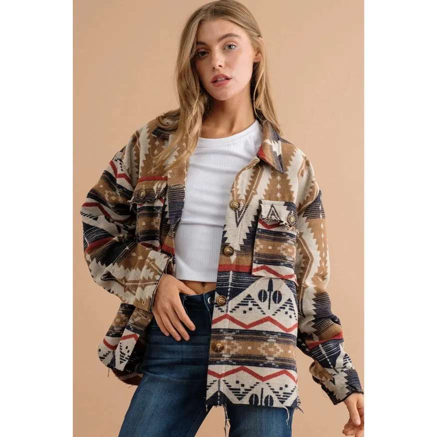 Tribal Aztec Button Down Shacket