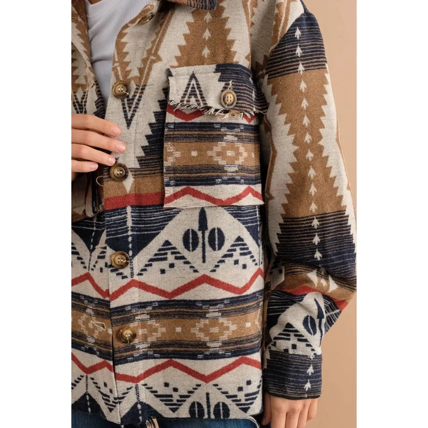 Tribal Aztec Button Down Shacket