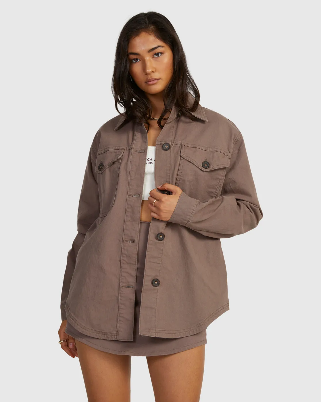 Twill Shacket Overshirt - Iron