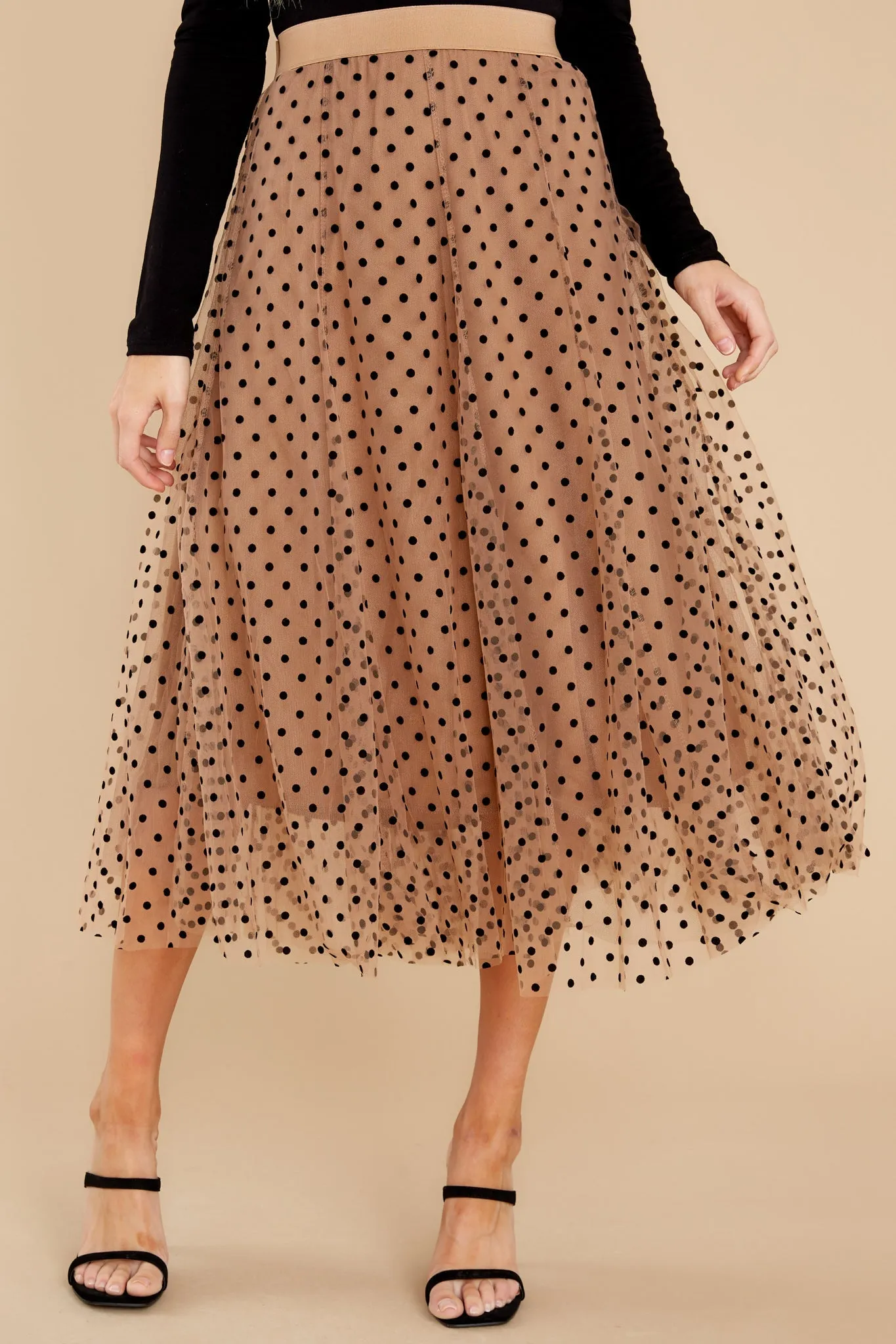 Twirl With It Coffee Polka Dot Skirt