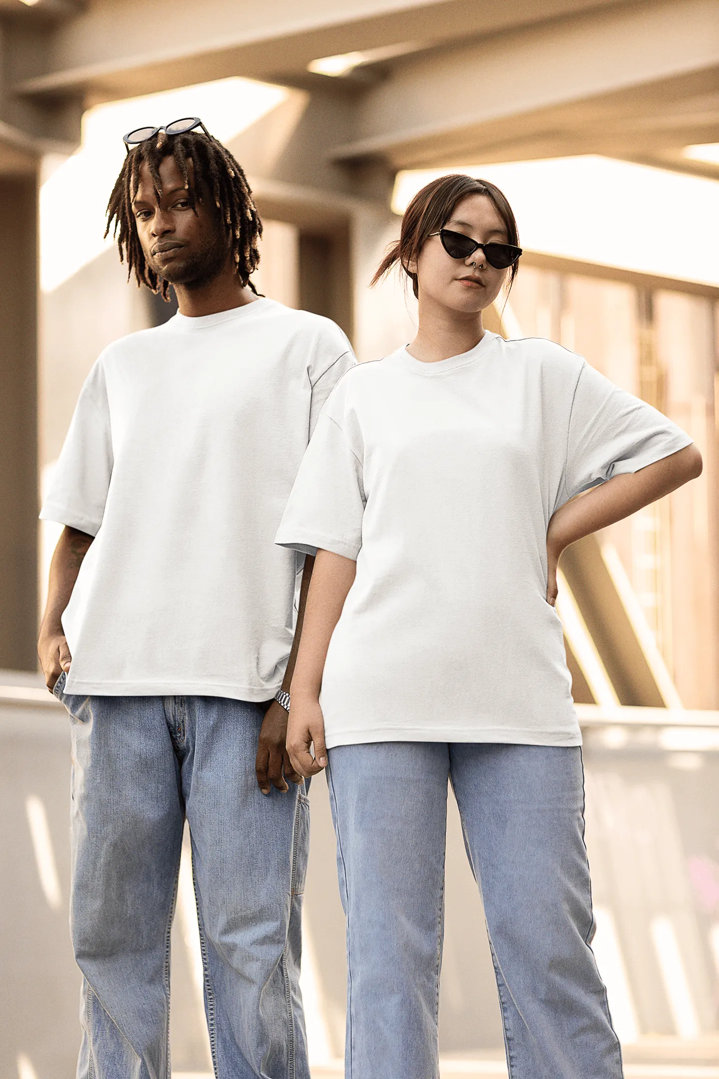 Unisex Oversize T-shirts - Ultra-Soft Cotton, Bio-Washed (Beige)