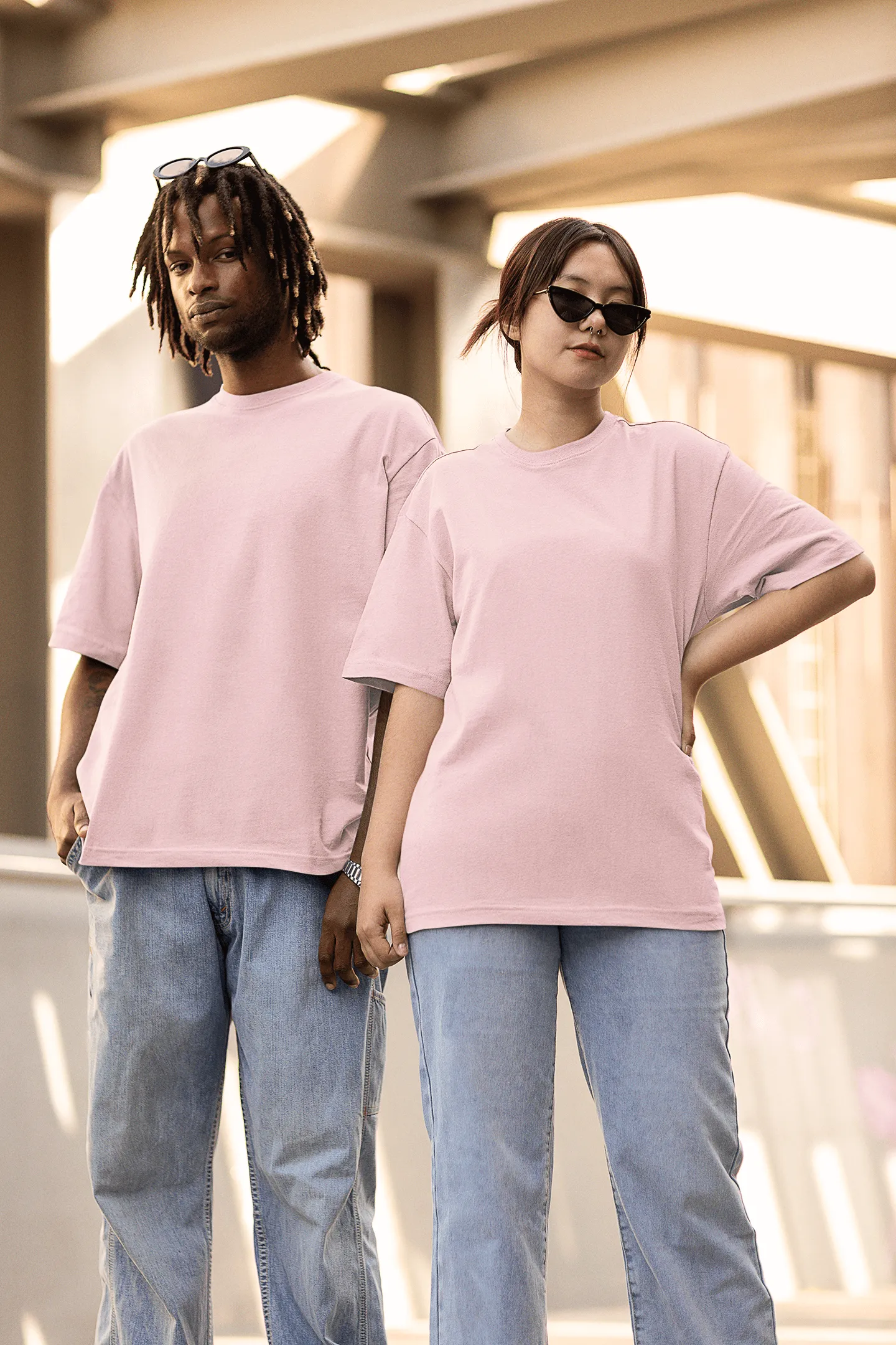 Unisex Oversize T-shirts - Ultra-Soft Cotton, Bio-Washed (Beige)