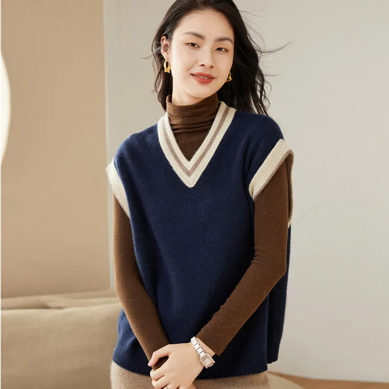 V-neck Pullover Loose Sweater Tops Cashmere knitted Vest