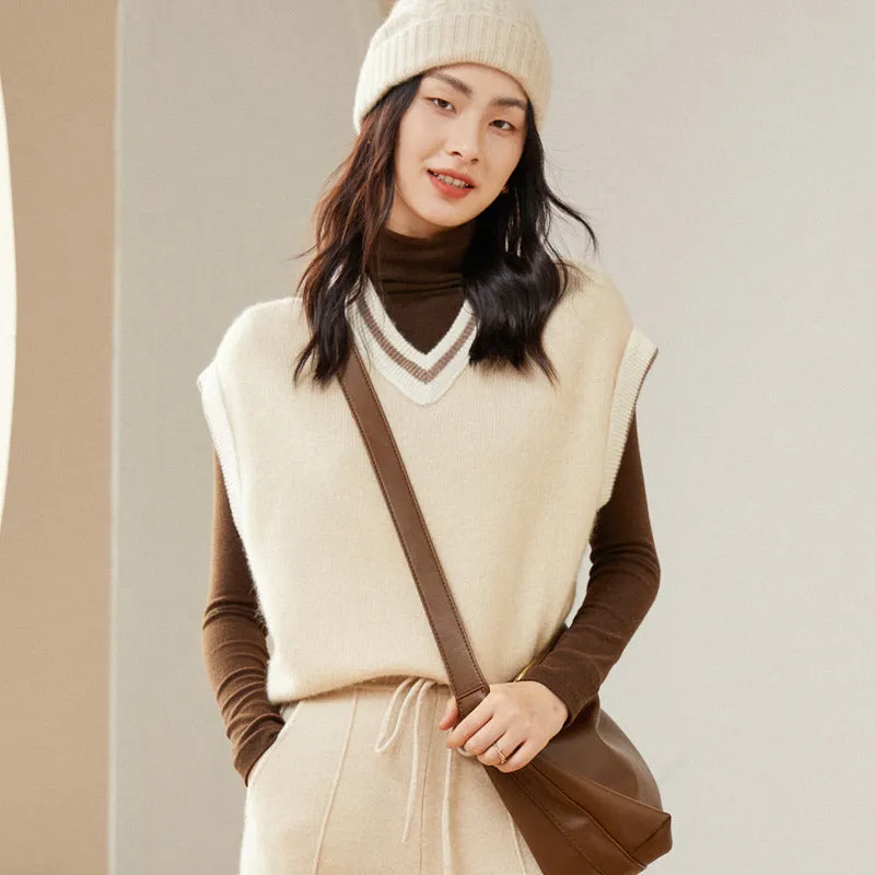 V-neck Pullover Loose Sweater Tops Cashmere knitted Vest