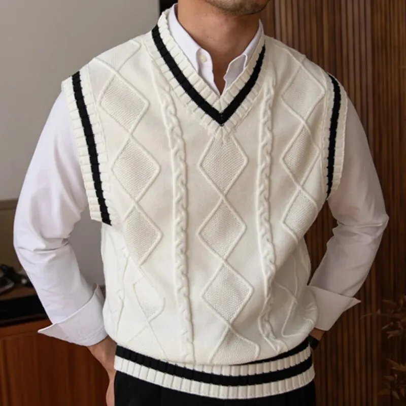 V-Neck Tweed Jacquard Knit Vest