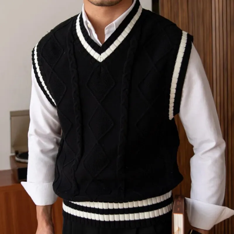 V-Neck Tweed Jacquard Knit Vest