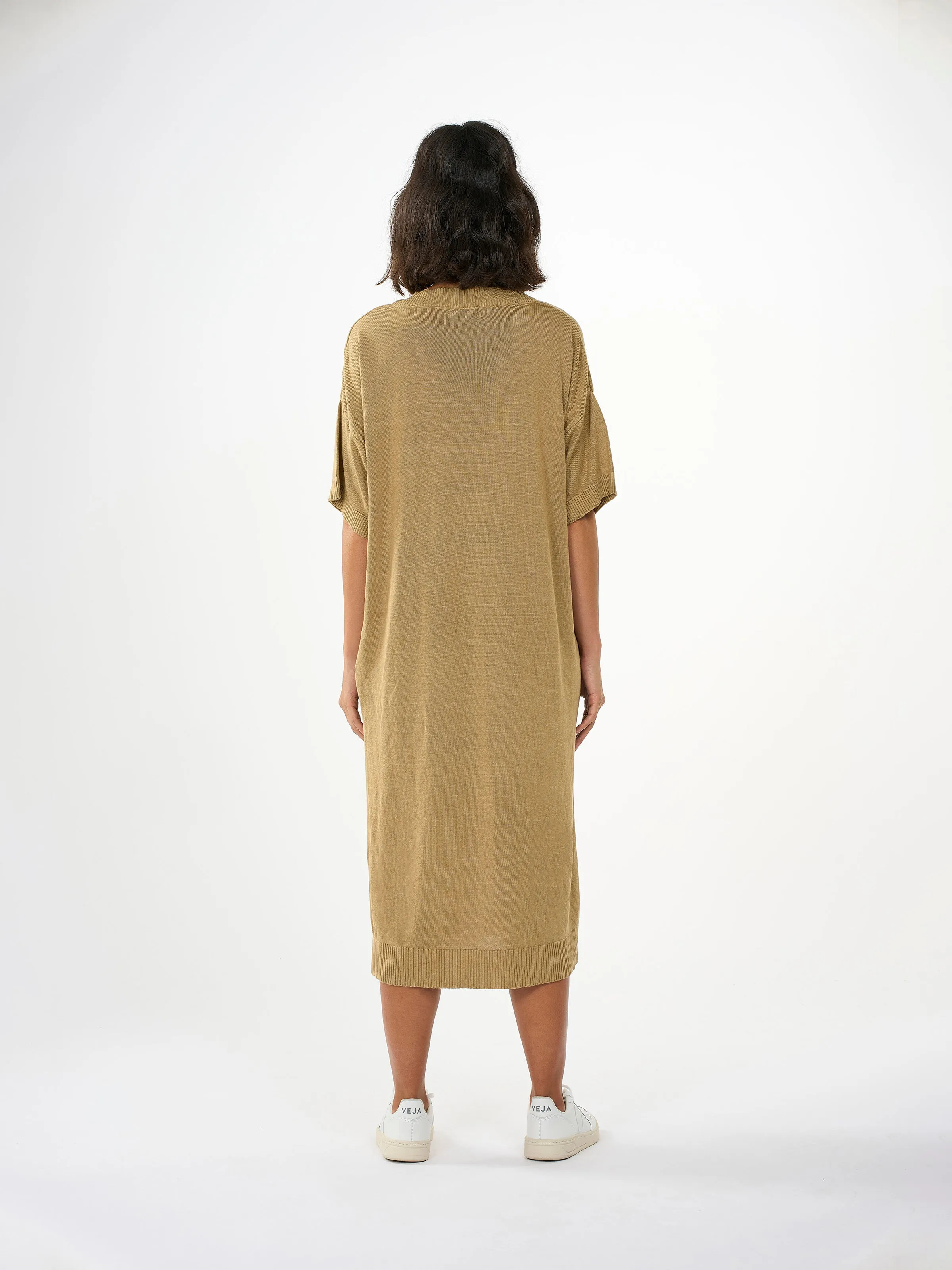 V-neck viscose knit dress - Kelp melange