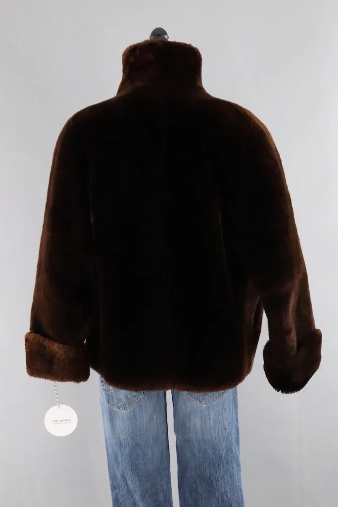 Vintage 1950s Dark Brown Mouton Lamb Sheared Fur Jacket