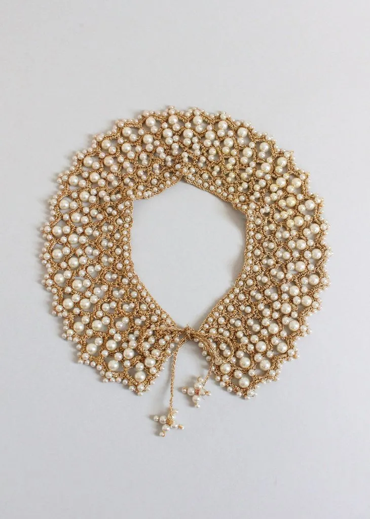 Vintage 1950s Pearls and Gold Woven Collar