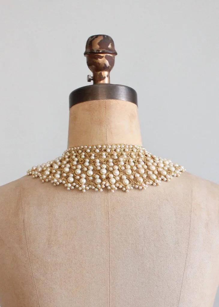 Vintage 1950s Pearls and Gold Woven Collar