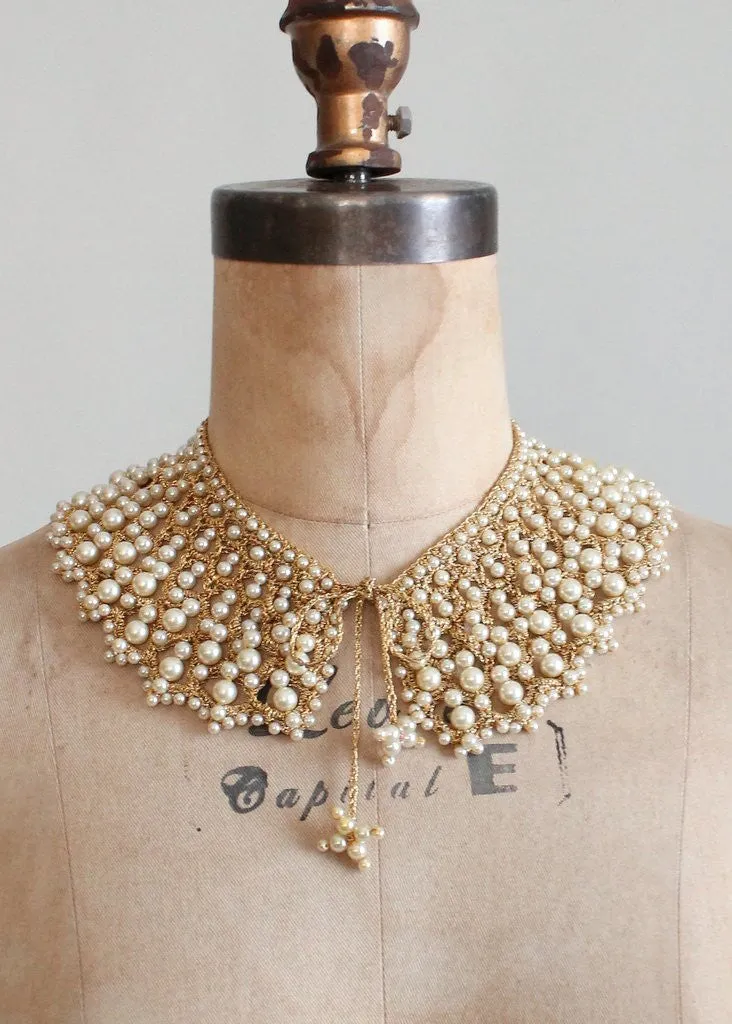 Vintage 1950s Pearls and Gold Woven Collar