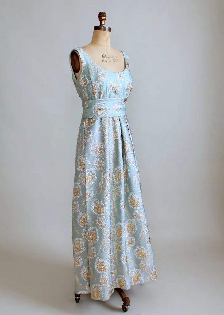 Vintage 1960s Ceil Chapman Brocade Lamé Evening Gown