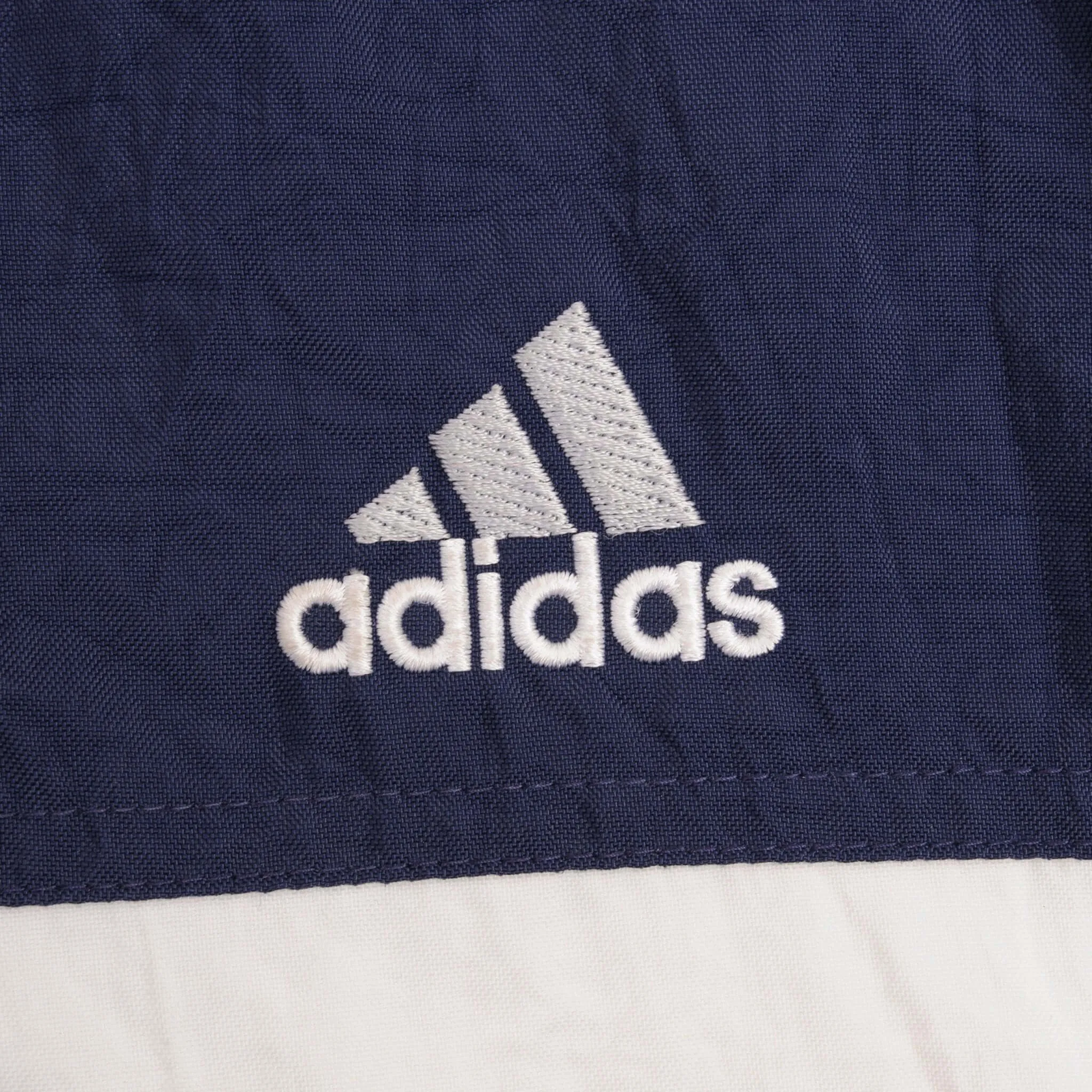 VINTAGE ADIDAS NAVY BLUE NYLON WINDBREAKER HOODED JACKET 1990S SIZE LARGE