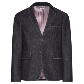 Washed Denim Contrast Topstitching Unconstructed Classic Sport Coat