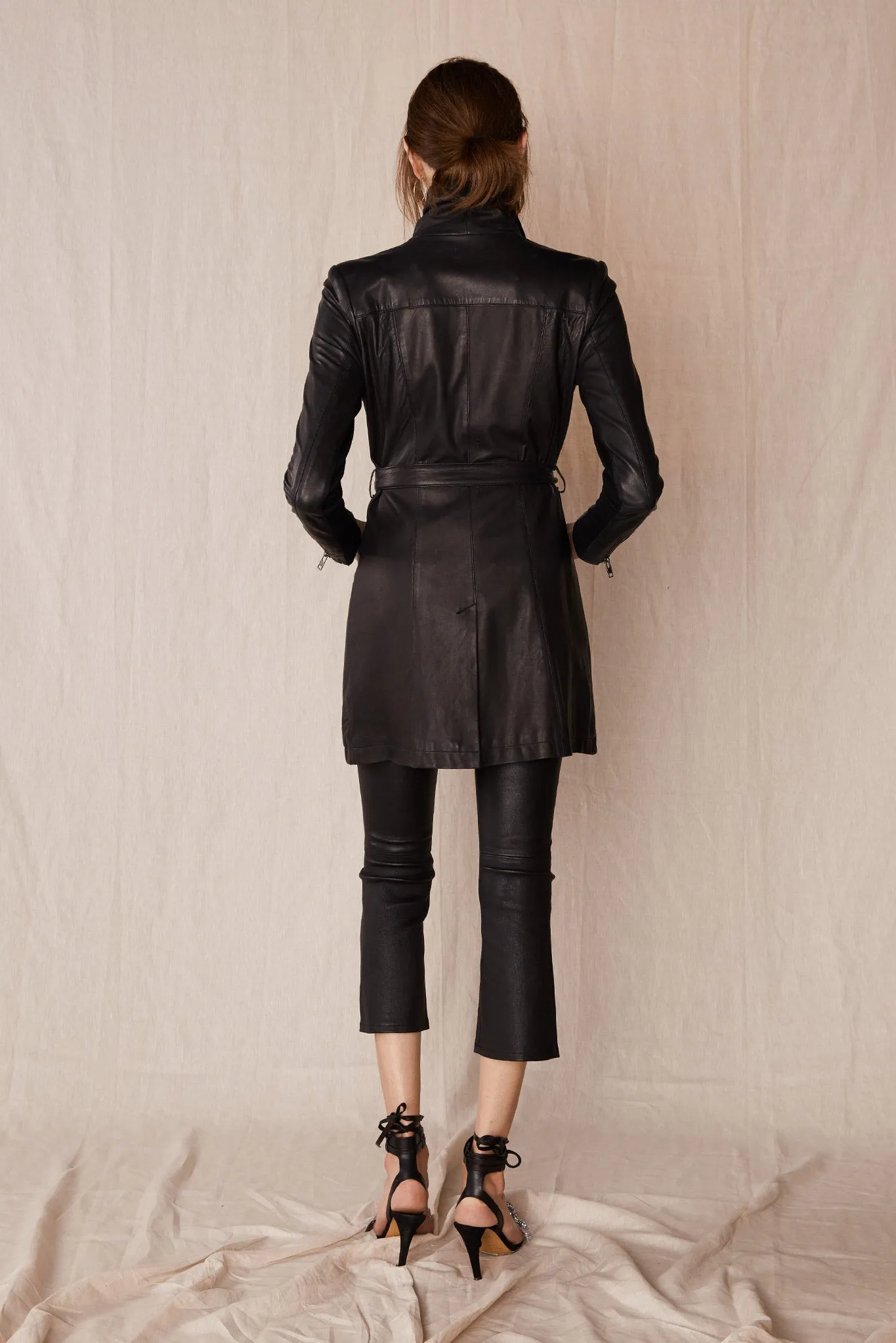 Washington Street Drape Trench Black Leather