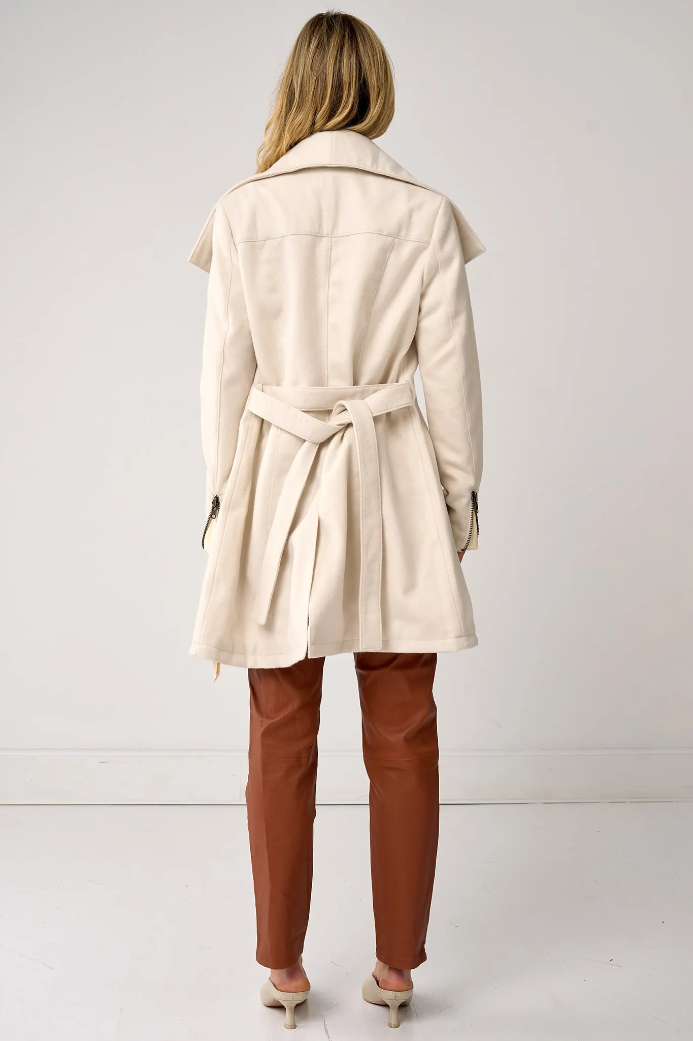 Washington Street Drape Trench Cream Wool