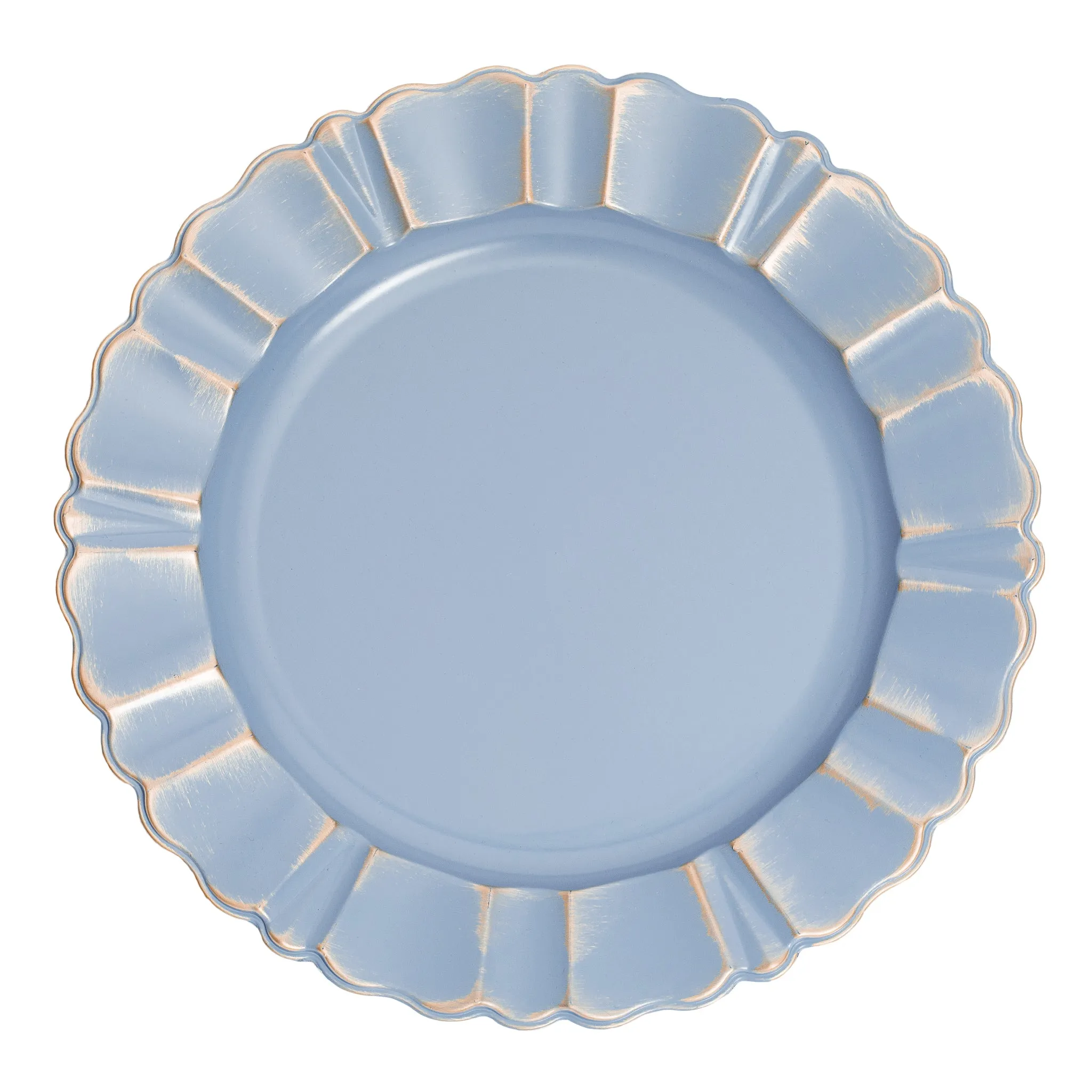 Waved Scalloped Acrylic 13" Charger Plate - Dusty Blue & Gold