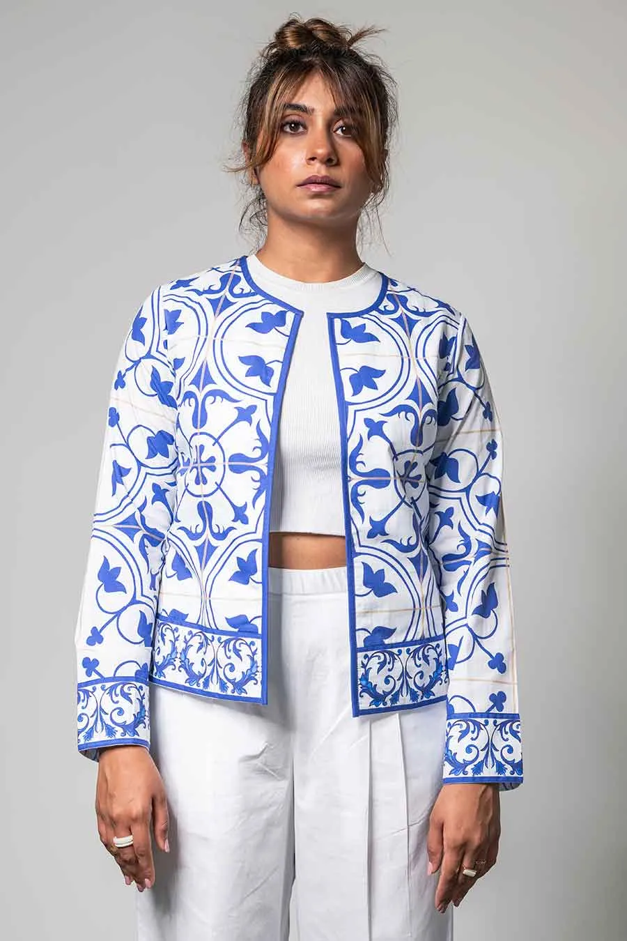 White Printed Azulejos Shacket