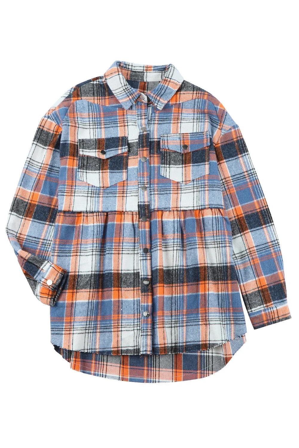 Wholesale Multicolor Plaid Snap Button Casual Raw Hem Shirt Shacket