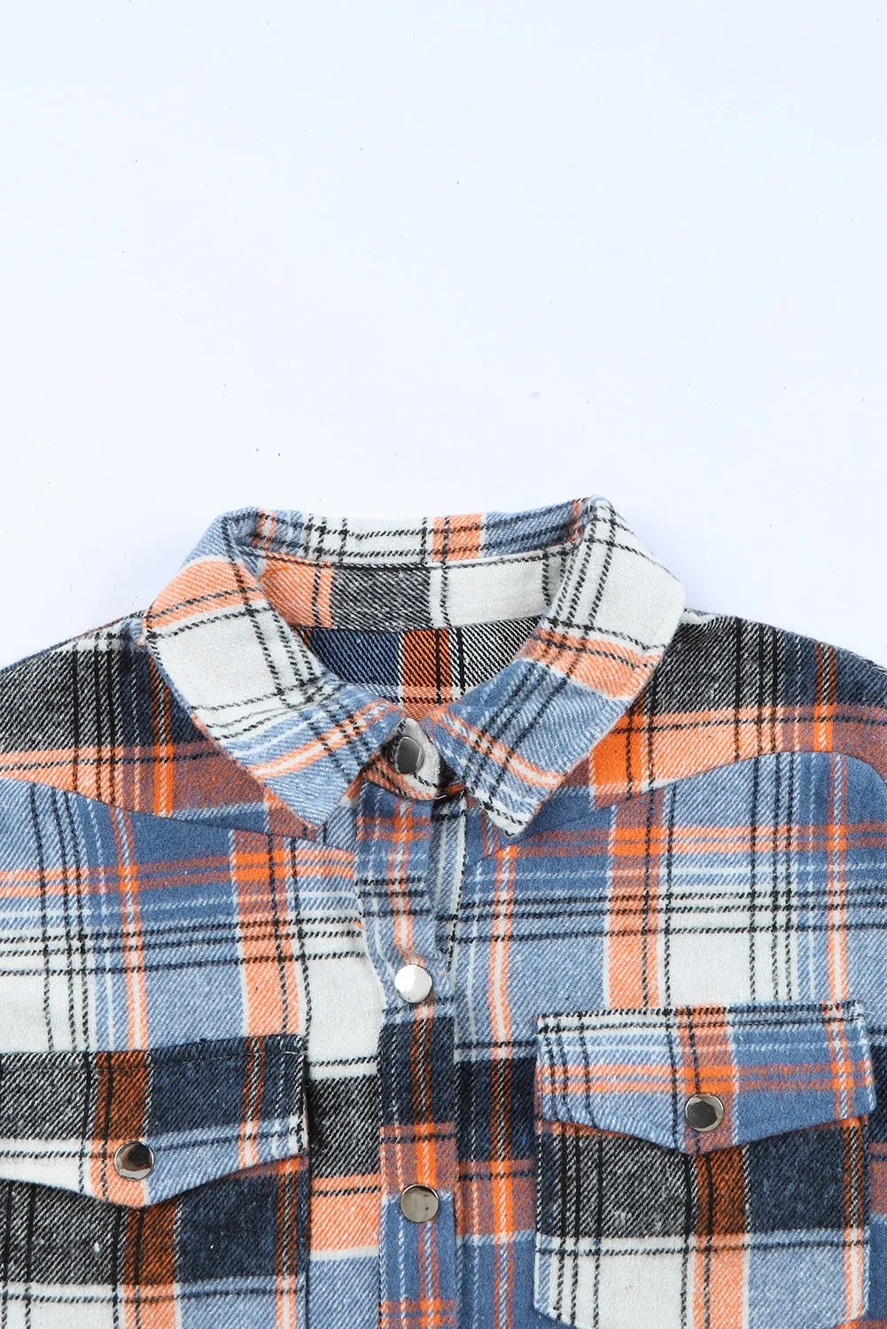 Wholesale Multicolor Plaid Snap Button Casual Raw Hem Shirt Shacket