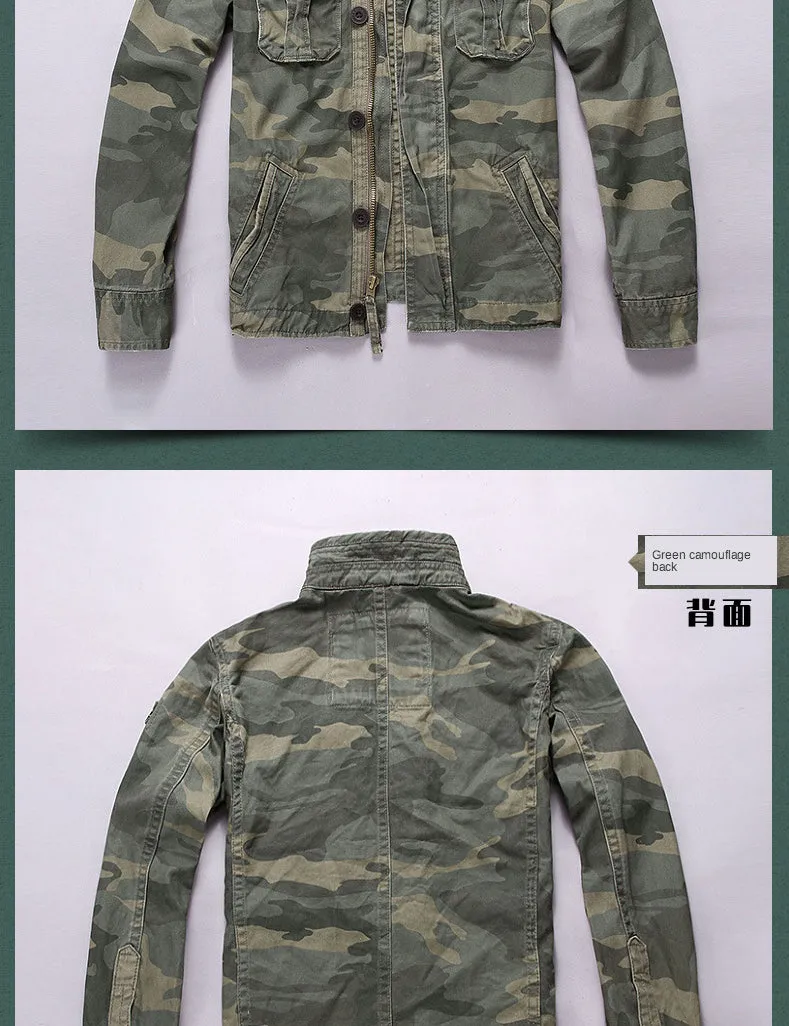 Wiaofellas Denim Camouflage Military Jacket Men Stand Collar Army Camo Jacket Outwear Overalls Men Winter Thick Pure Cotton Casual Coat XXL