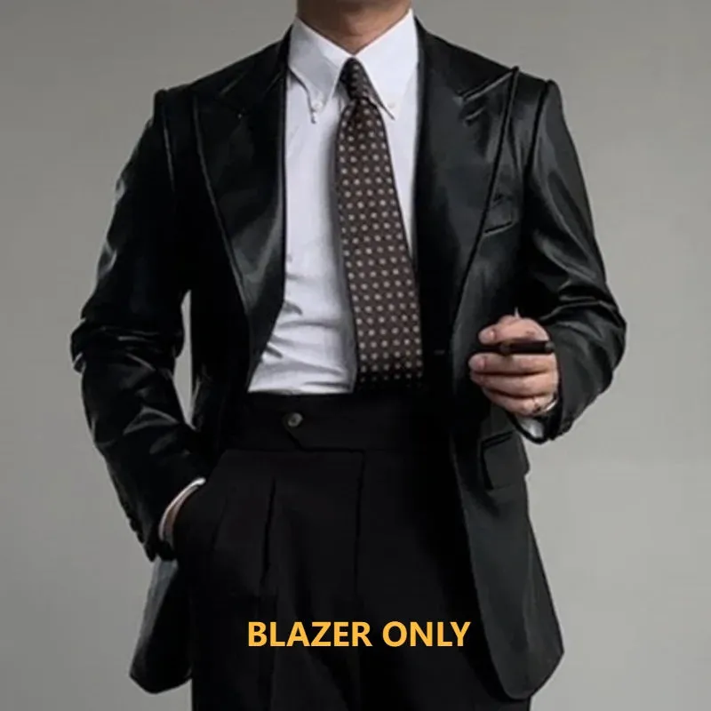 Wiaofellas - Single-breasted Lapel Leather Jacket Leather Blazer Jacket Men Black Leather Coat Casual Korean Chaquetas Hombre Motorrad Blazer