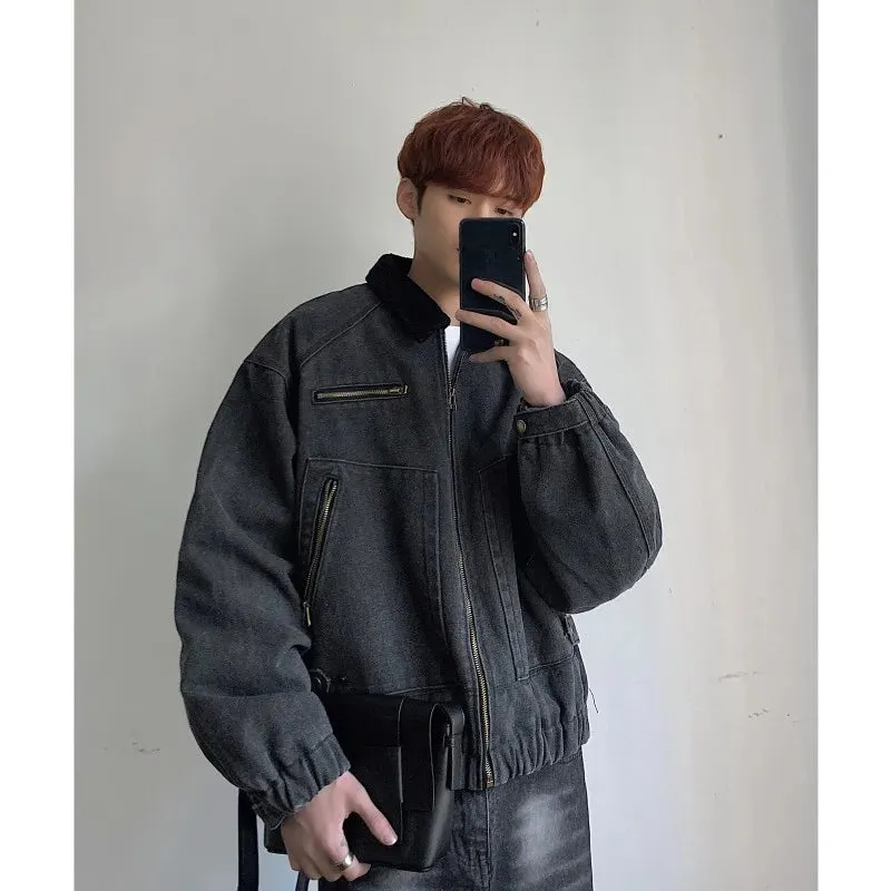 Wiaofellas Winter Jacket Men Warm Oversized Thickened Denim Jacket Men Streetwear Korean Loose Short Coat Mens Black Thick Denim Coat M-2XL