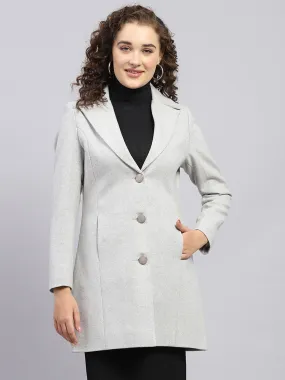 Women Grey Self Design Notch lapel Collar Full Sleeve Coat